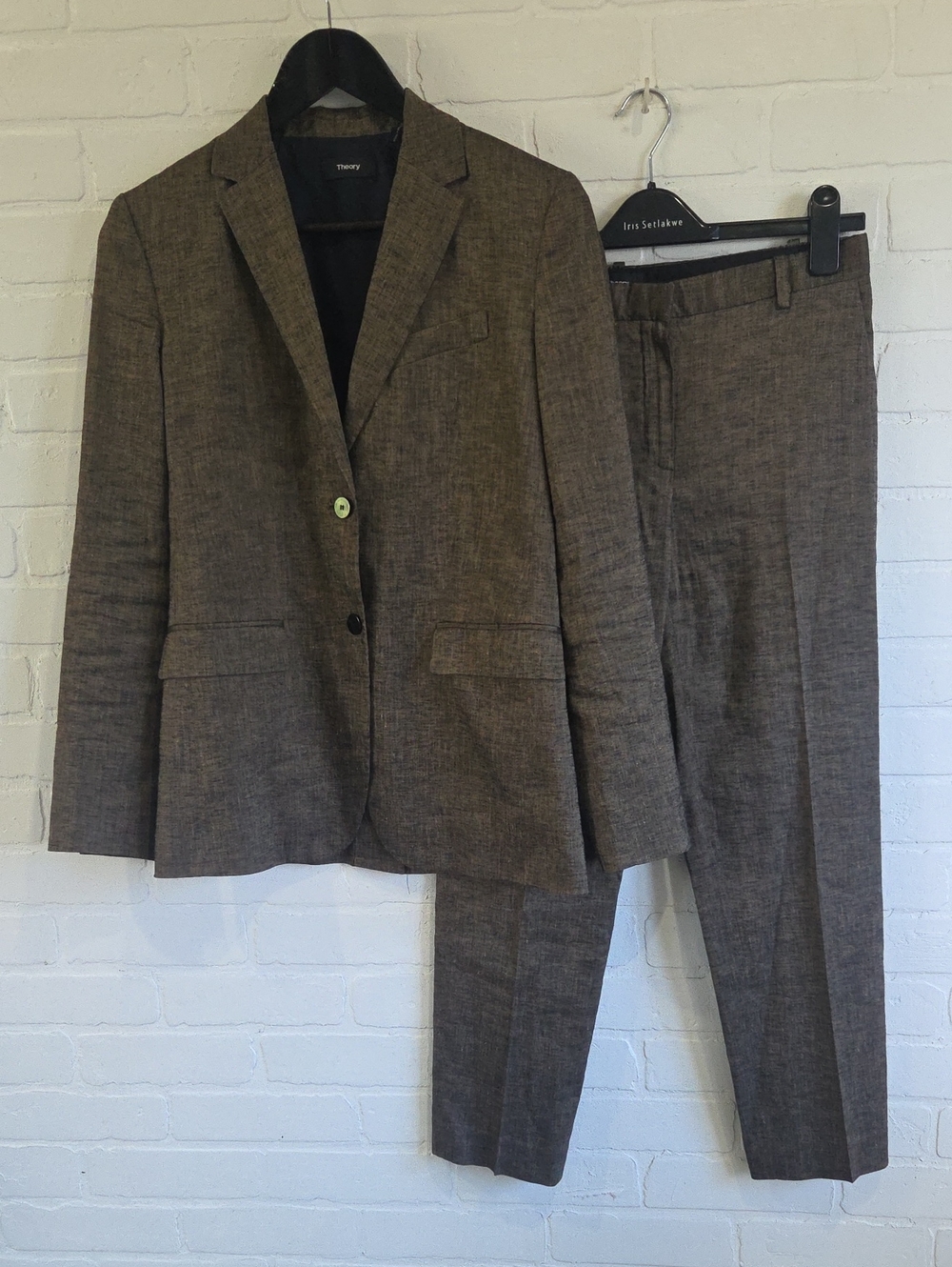 Theory Brown Linen Blend Suit
